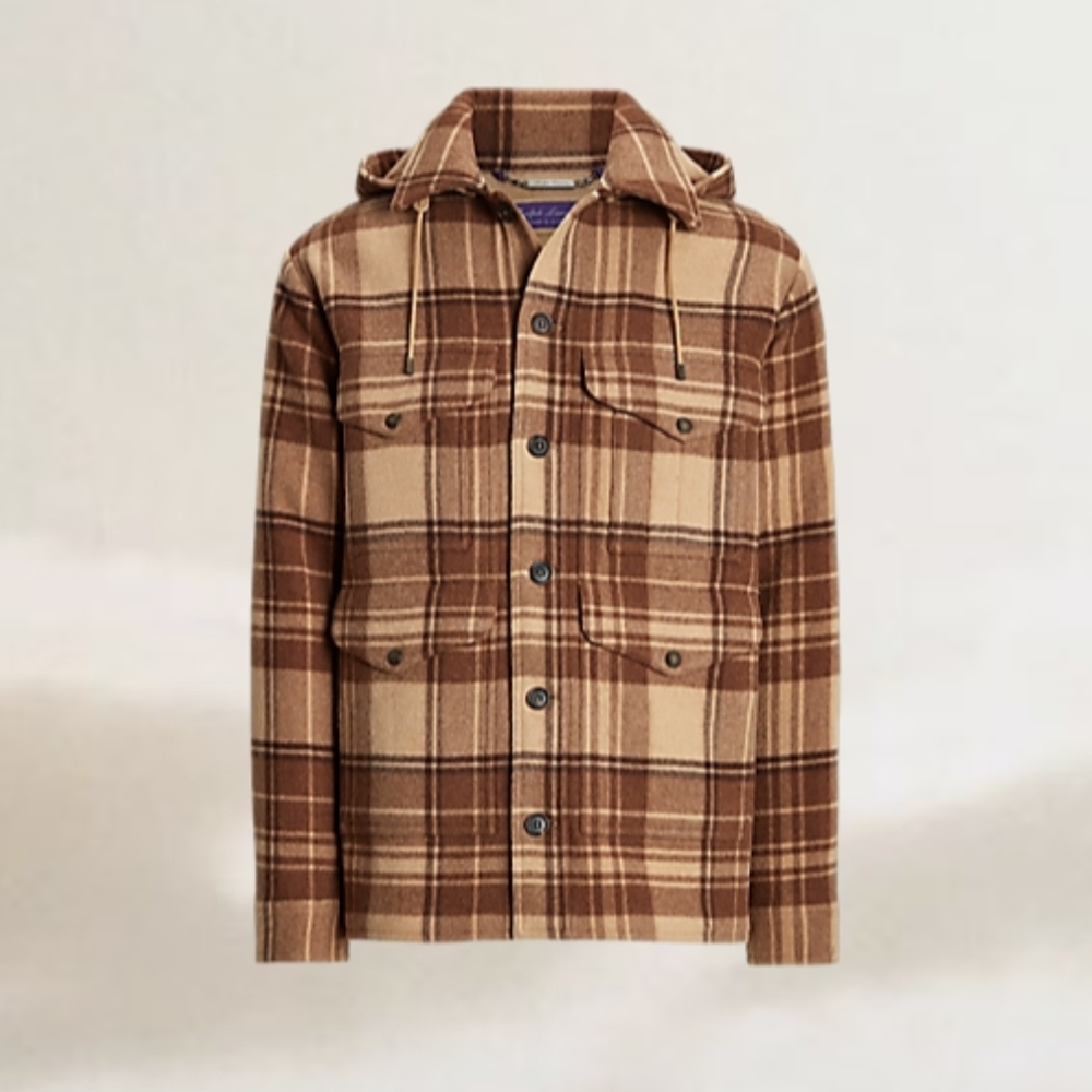 Ralph Lauren Purple Label Brown Plaid Hooded Jacket